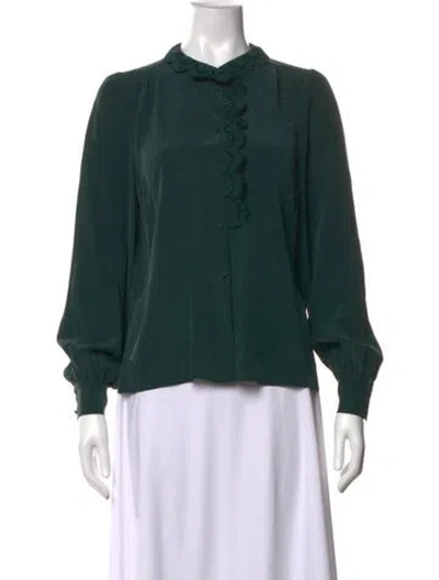 Pre-owned Sézane Silk Long Sleeve Blouse In Green