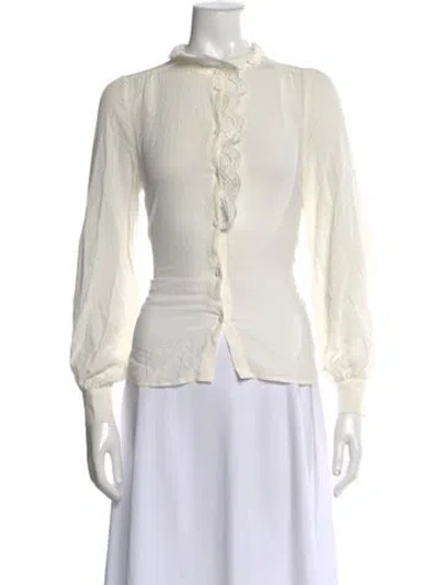 Pre-owned Sézane Silk Long Sleeve Blouse In Neutral