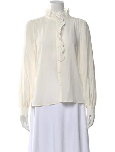 Pre-owned Sézane Silk Long Sleeve Blouse In Neutral