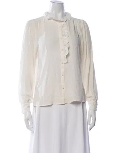 Pre-owned Sézane Silk Long Sleeve Blouse In Neutrals