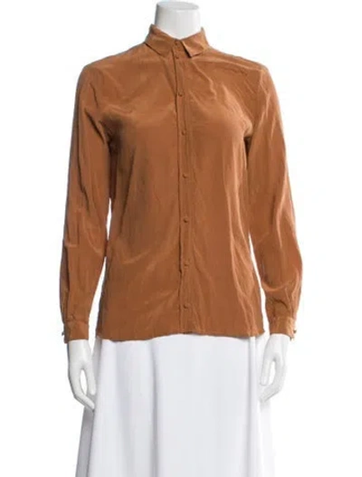 Pre-owned Sézane Silk Long Sleeve Blouse In Orange