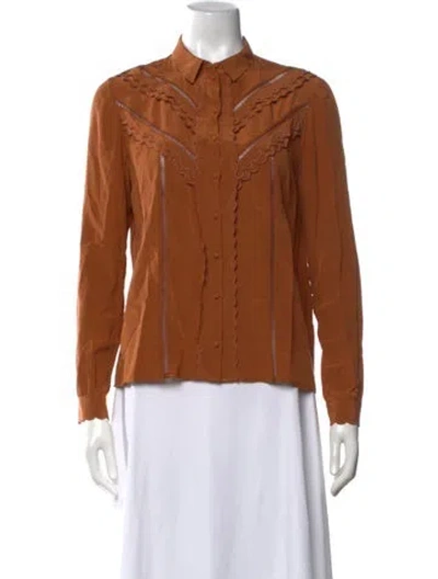 Pre-owned Sézane Silk Long Sleeve Blouse In Orange