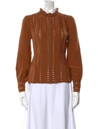 Pre-owned Sézane Silk Long Sleeve Blouse In Orange