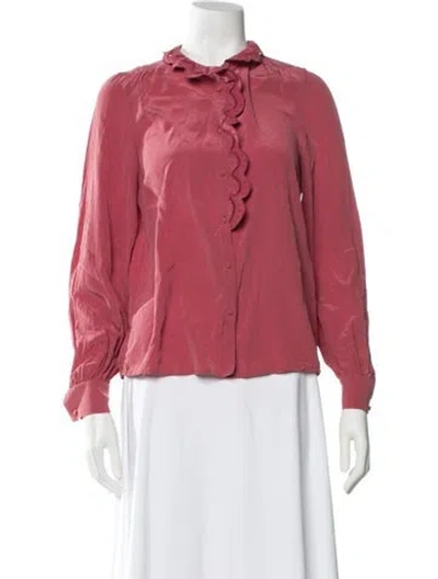 Pre-owned Sézane Silk Long Sleeve Blouse In Pink