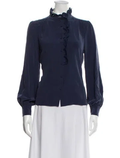 Pre-owned Sézane Silk Long Sleeve Blouse W/ Tags In Blue