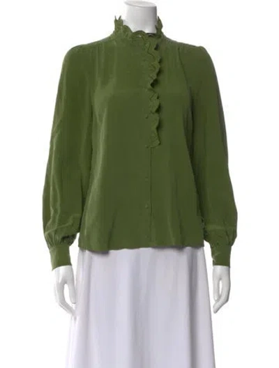 Pre-owned Sézane Silk Long Sleeve Blouse W/ Tags In Green