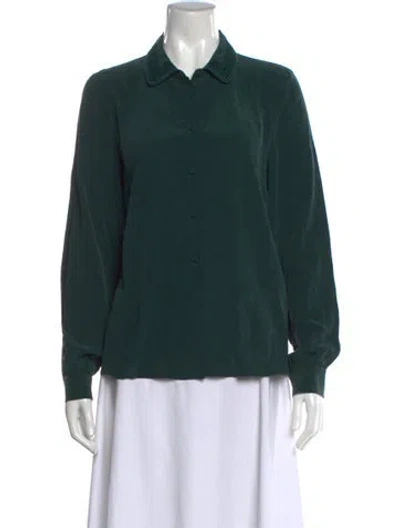 Pre-owned Sézane Silk Long Sleeve Blouse W/ Tags In Green