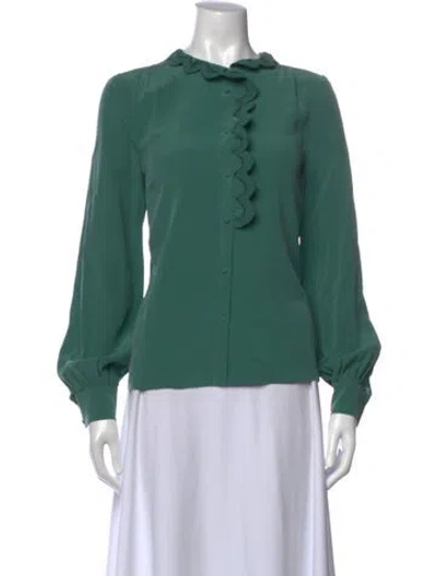 Pre-owned Sézane Silk Long Sleeve Blouse W/ Tags In Green