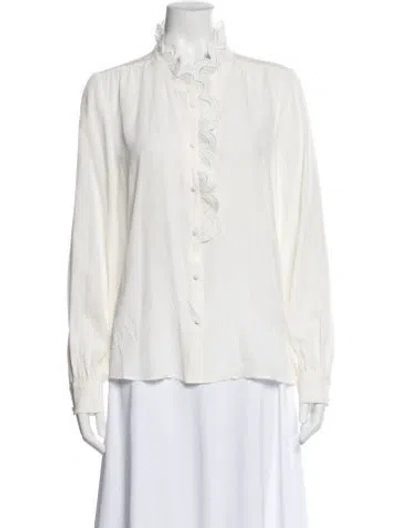 Pre-owned Sézane Silk Long Sleeve Blouse In White