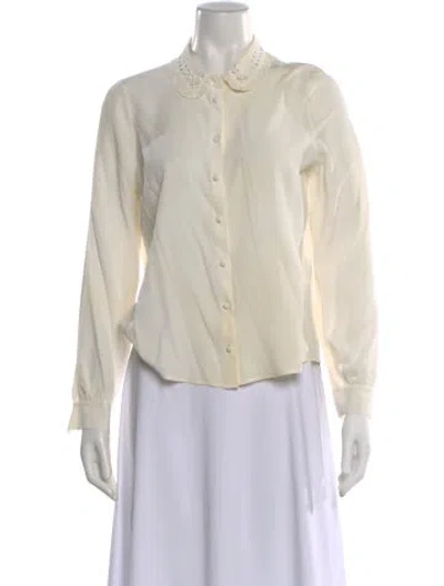 Pre-owned Sézane Silk Long Sleeve Blouse In White
