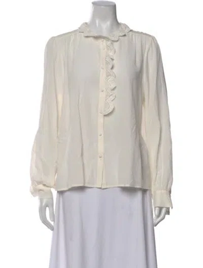Pre-owned Sézane Silk Long Sleeve Blouse In White