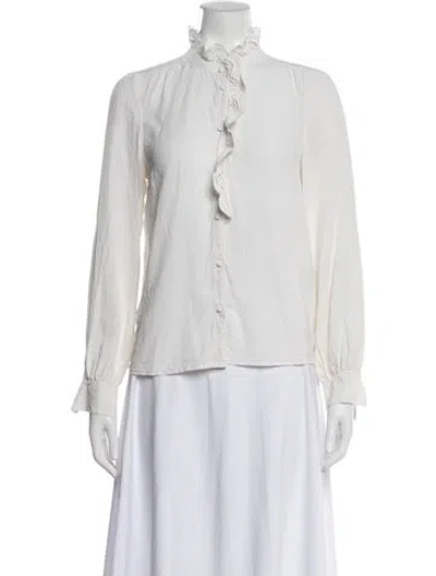 Pre-owned Sézane Silk Long Sleeve Blouse In White