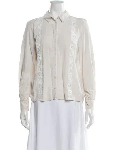 Pre-owned Sézane Silk Long Sleeve Blouse In White