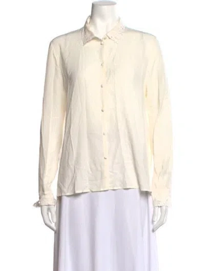 Pre-owned Sézane Silk Long Sleeve Blouse In White
