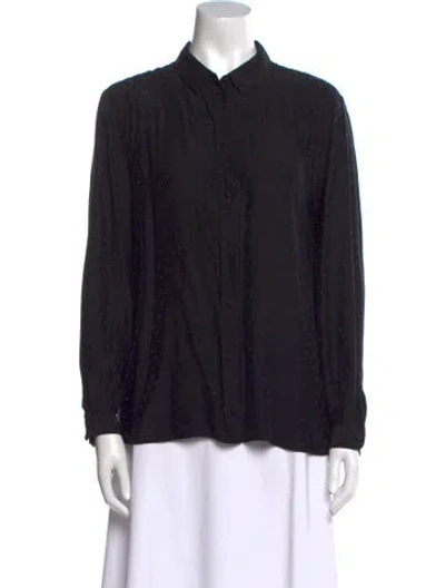 Pre-owned Sézane Silk Long Sleeve Button-up Top In Black