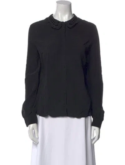 Pre-owned Sézane Silk Long Sleeve Button-up Top In Black