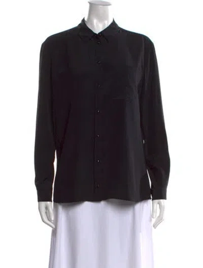 Pre-owned Sézane Silk Long Sleeve Button-up Top In Black