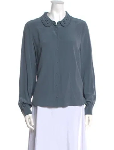 Pre-owned Sézane Silk Long Sleeve Button-up Top In Blue