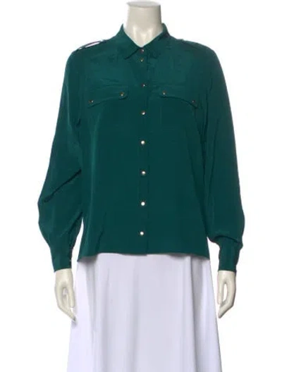 Pre-owned Sézane Silk Long Sleeve Button-up Top In Green