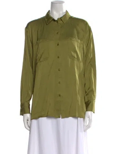 Pre-owned Sézane Silk Long Sleeve Button-up Top In Green