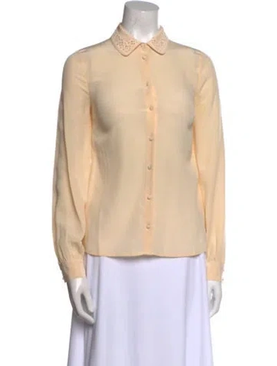 Pre-owned Sézane Silk Long Sleeve Button-up Top In Orange