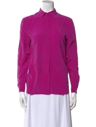 Pre-owned Sézane Silk Long Sleeve Button-up Top In Purple