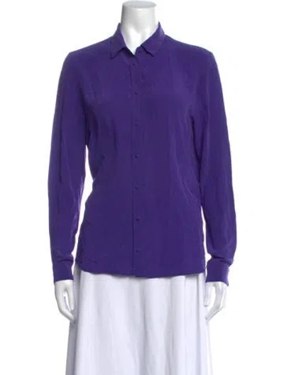 Pre-owned Sézane Silk Long Sleeve Button-up Top In Purple