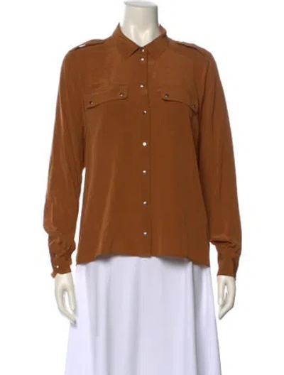 Pre-owned Sézane Silk Long Sleeve Button-up Top W/ Tags In Brown