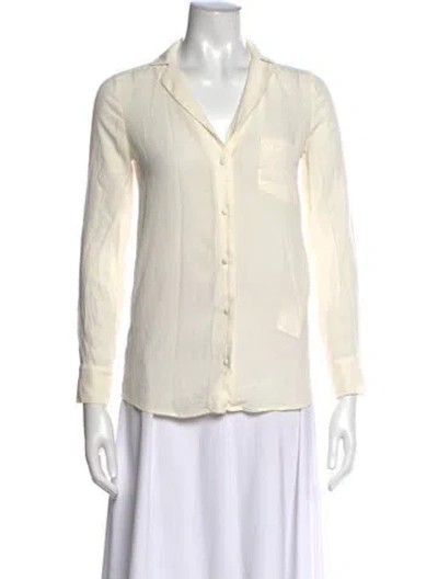 Pre-owned Sézane Silk Long Sleeve Button-up Top In White