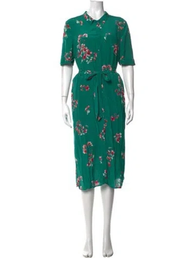 Pre-owned Sézane Silk Midi Length Dress In Green
