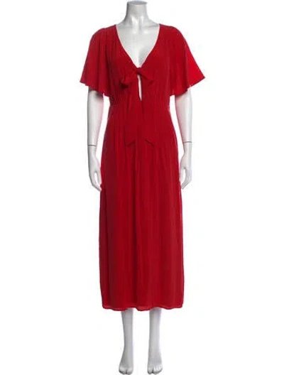 Pre-owned Sézane Silk Midi Length Dress In Red