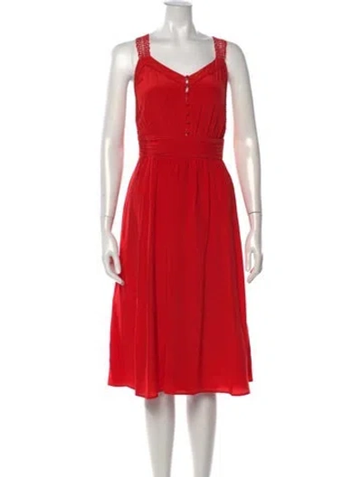 Pre-owned Sézane Silk Midi Length Dress In Red