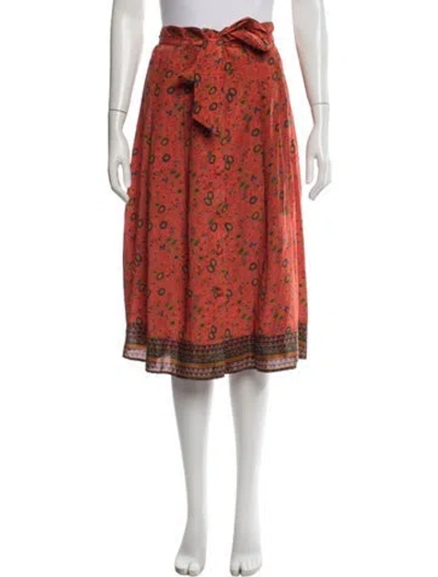 Pre-owned Sézane Silk Midi Length Skirt In Orange