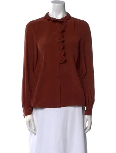 Pre-owned Sézane Silk Mock Neck Blouse In Brown