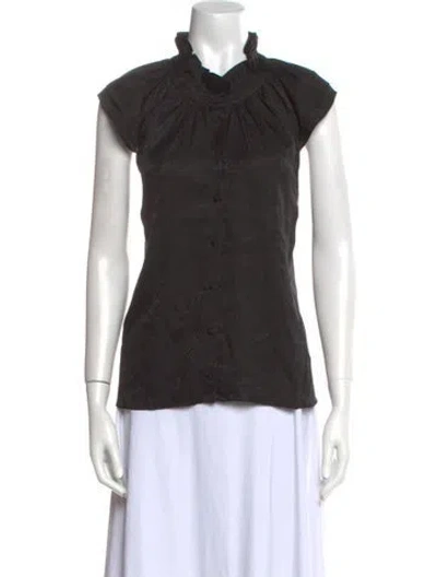 Pre-owned Sézane Silk Mock Neck Button-up Top In Black