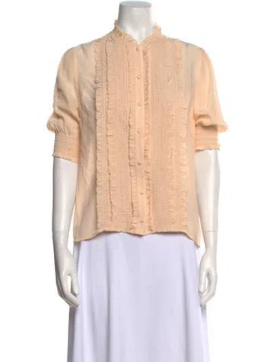 Pre-owned Sézane Silk Mock Neck Button-up Top In Neutral