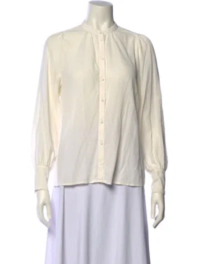 Pre-owned Sézane Silk Mock Neck Button-up Top In Neutral