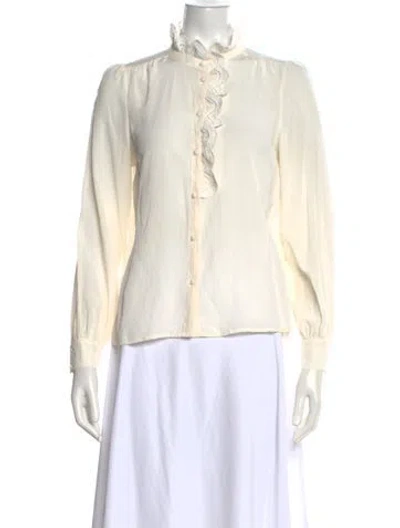Pre-owned Sézane Silk Mock Neck Button-up Top In Neutral