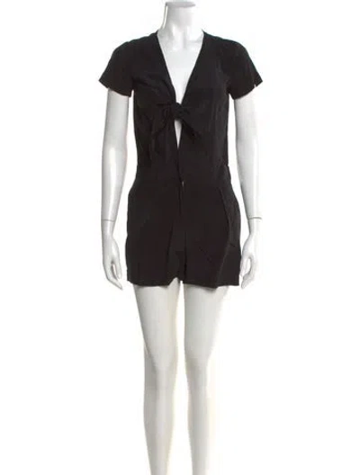 Pre-owned Sézane Silk Plunge Neckline Romper In Black