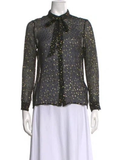 Pre-owned Sézane Silk Polka Dot Print Blouse In Black