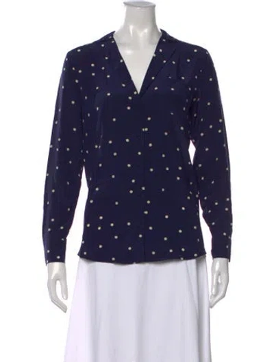 Pre-owned Sézane Silk Polka Dot Print Blouse In Blue
