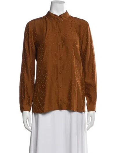 Pre-owned Sézane Silk Polka Dot Print Blouse In Brown