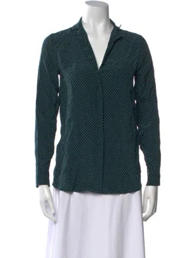 Pre-owned Sézane Silk Polka Dot Print Blouse In Green