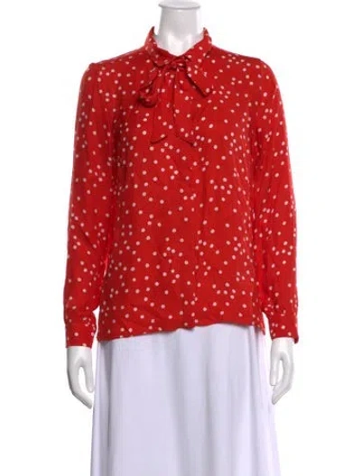 Pre-owned Sézane Silk Polka Dot Print Blouse In Red