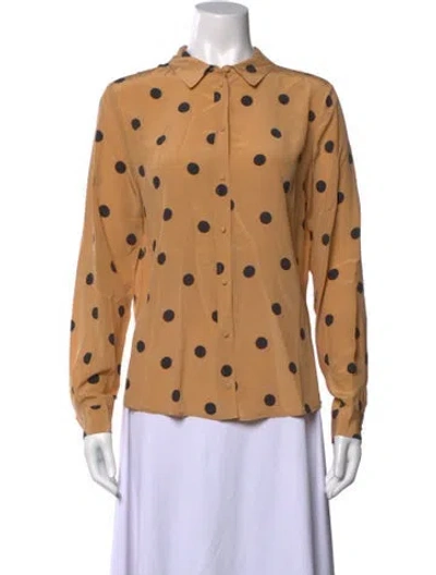 Pre-owned Sézane Silk Polka Dot Print Blouse W/ Tags In Brown