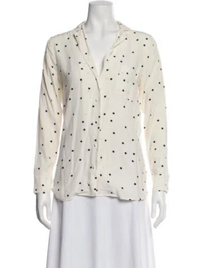 Pre-owned Sézane Silk Polka Dot Print Blouse In White