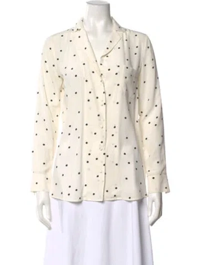 Pre-owned Sézane Silk Polka Dot Print Blouse In White