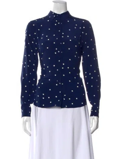 Pre-owned Sézane Silk Polka Dot Print Button-up Top In Blue