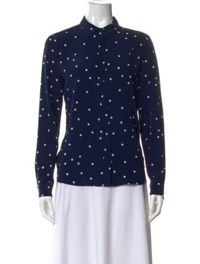 Pre-owned Sézane Silk Polka Dot Print Button-up Top In Blue
