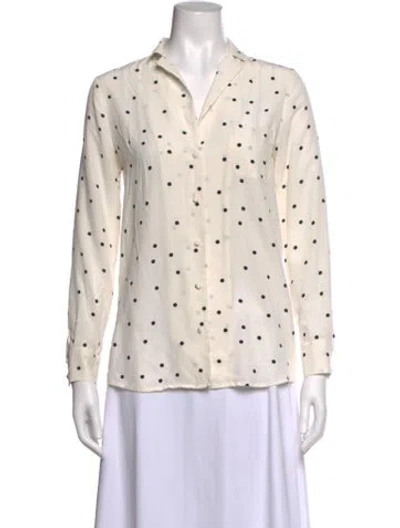 Pre-owned Sézane Silk Polka Dot Print Button-up Top In Neutral